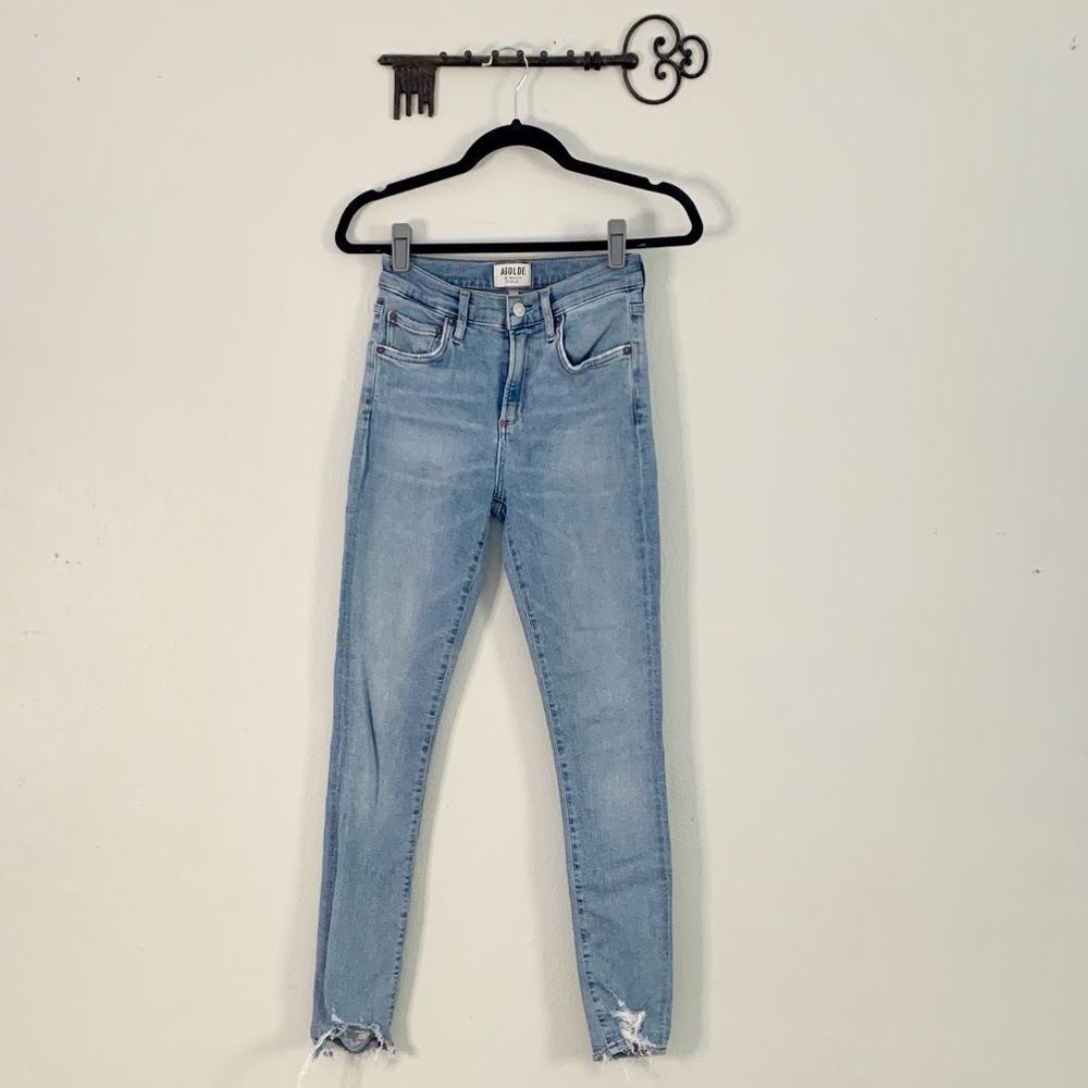Agolde Skinny Jeans Women’s 25 High Rise Light Wash Raw Hem Stret